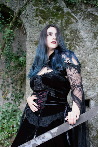 Dark in Love Gothic Black & Red Velvet Lace Corset