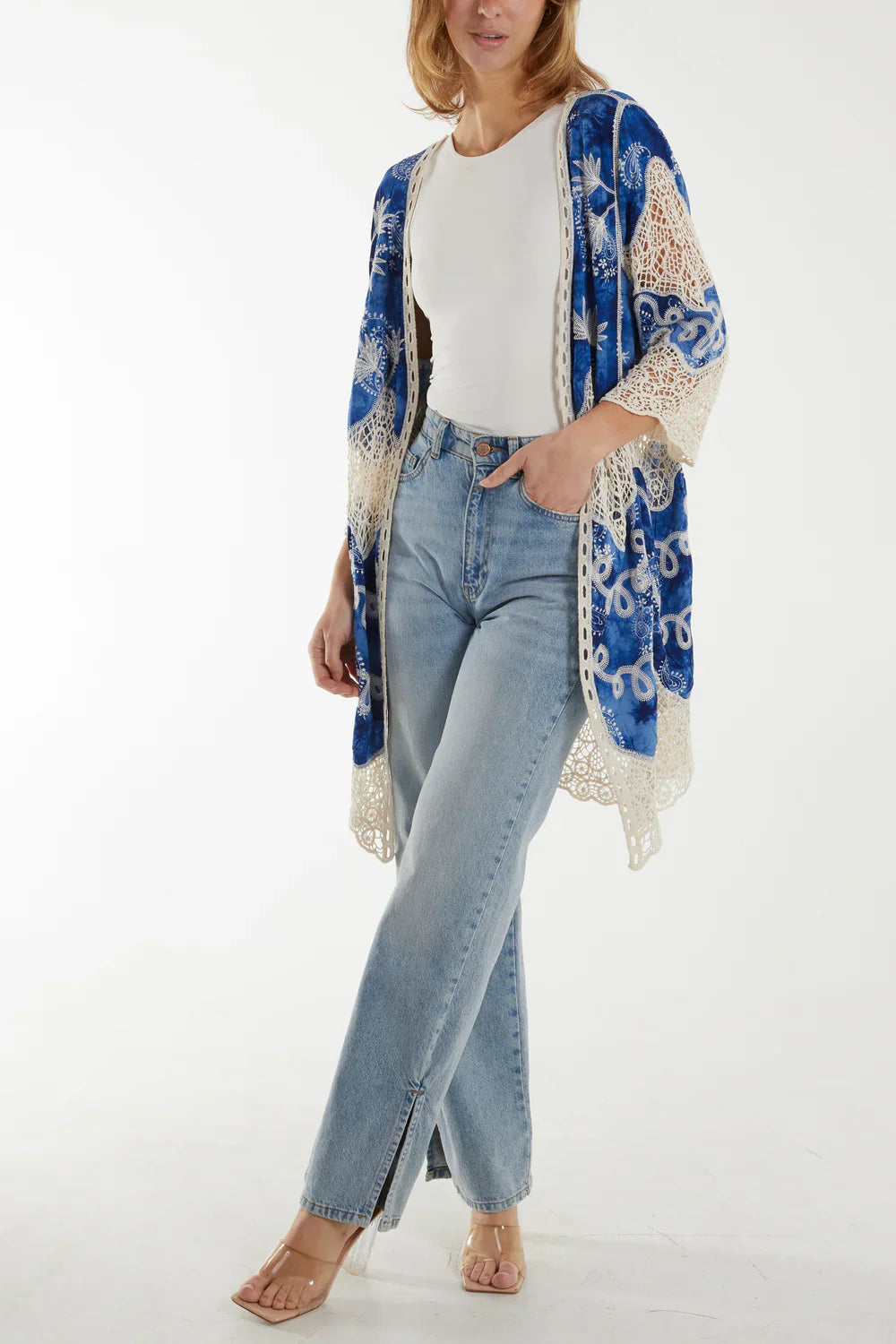 Blue Lace Crochet Kimono – Lightweight Cotton Cover Up