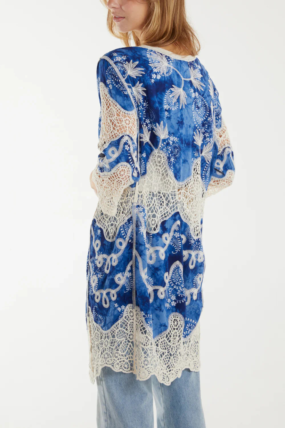 Blue Lace Crochet Kimono – Lightweight Cotton Cover Up