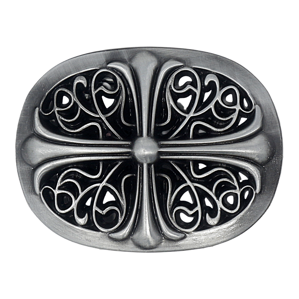 QHA Mens Antique Gothic Designer Cross Oval Belt Buckle, Fits 38mm Belts C02