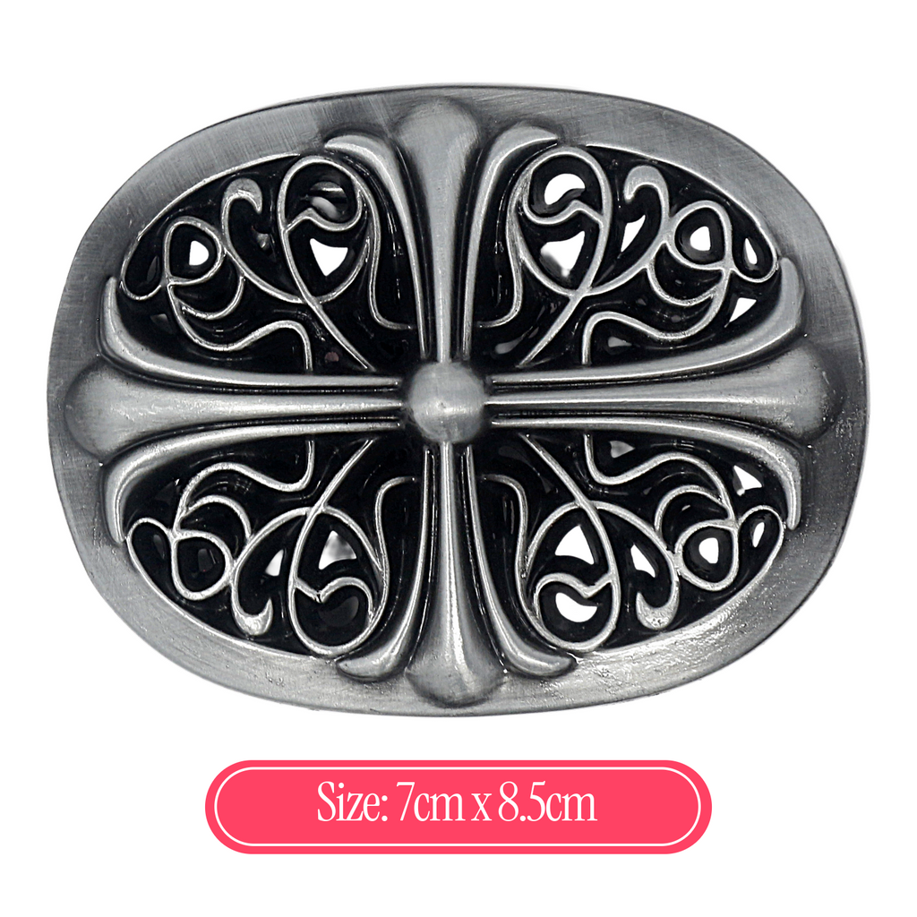 QHA Mens Antique Gothic Designer Cross Oval Belt Buckle, Fits 38mm Belts C02