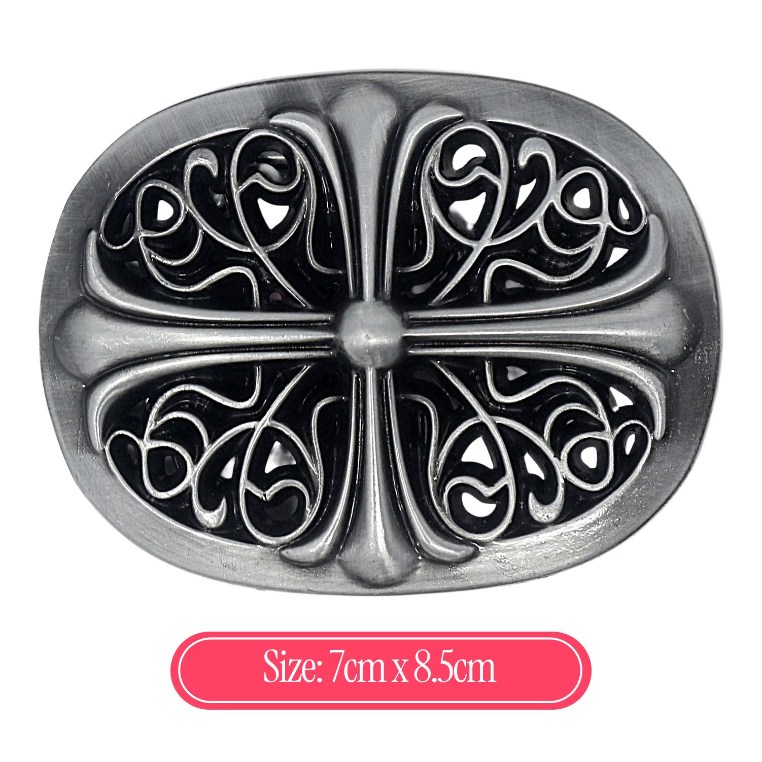 QHA Mens Antique Gothic Designer Cross Oval Belt Buckle, Fits 38mm Belts C02