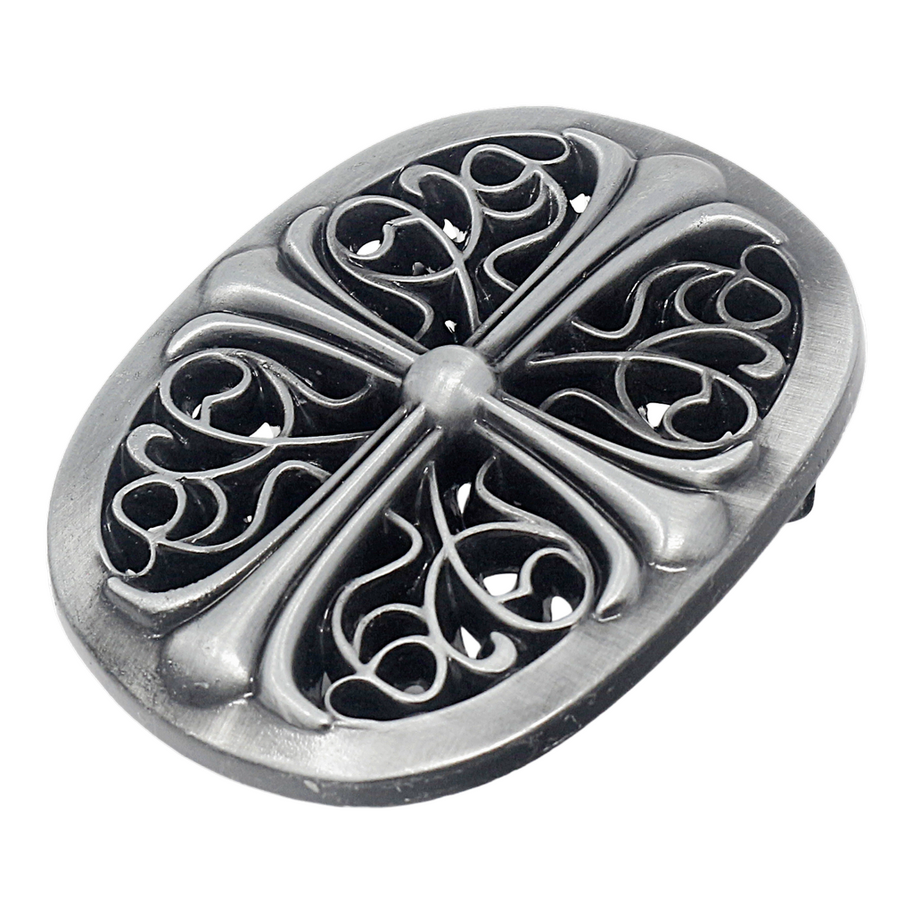 QHA Mens Antique Gothic Designer Cross Oval Belt Buckle, Fits 38mm Belts C02