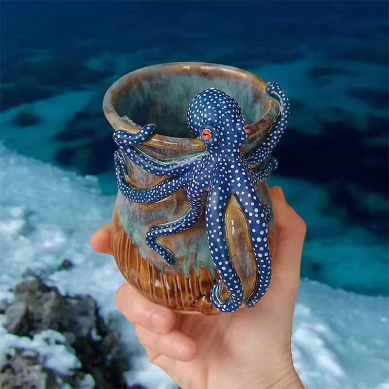 Handmade Deep Blue Octopus Mug. For Hot & Cold Drinks