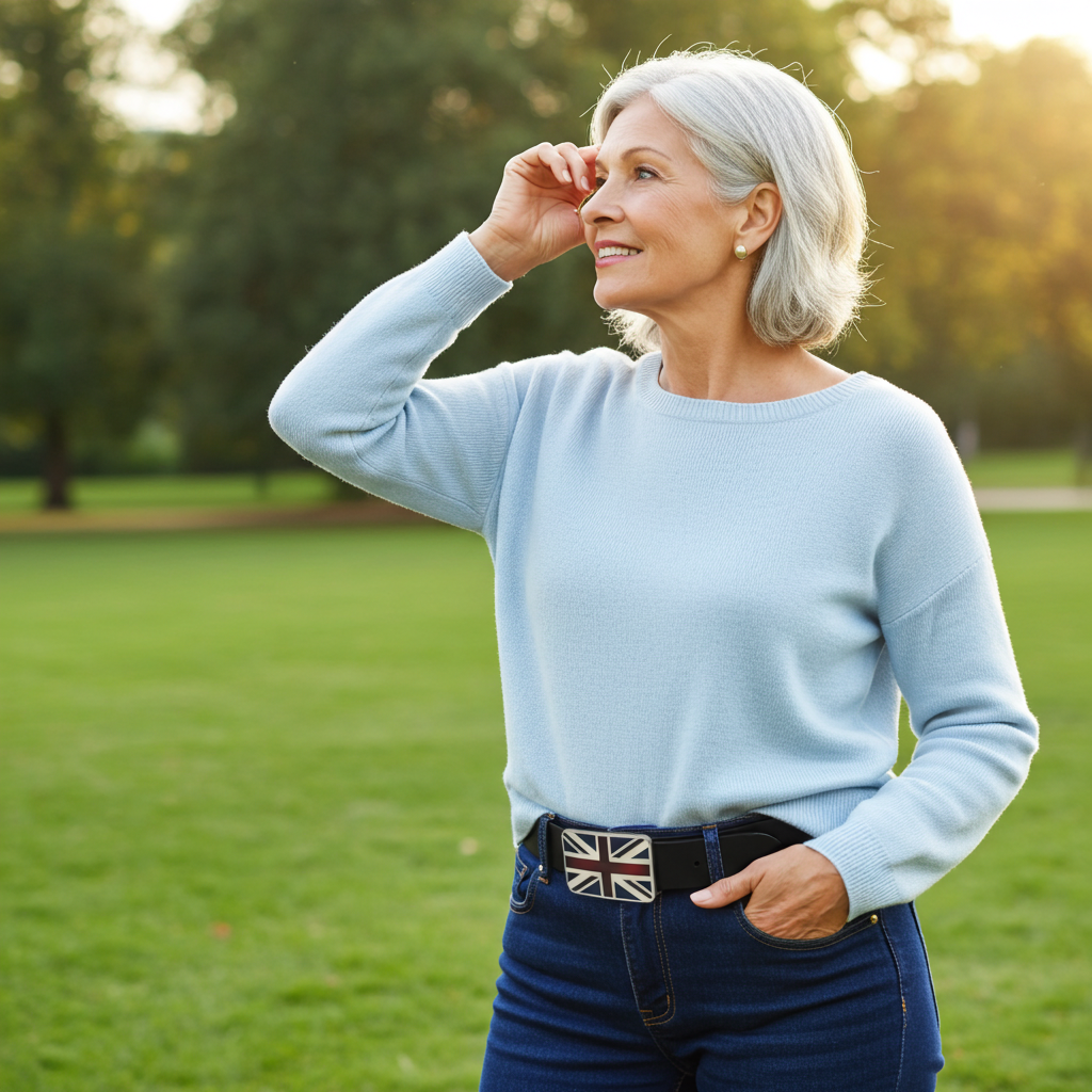 QHA Mens 38mm Top Grain Leather Belt, Retro Union Jack Plate Buckle Q71