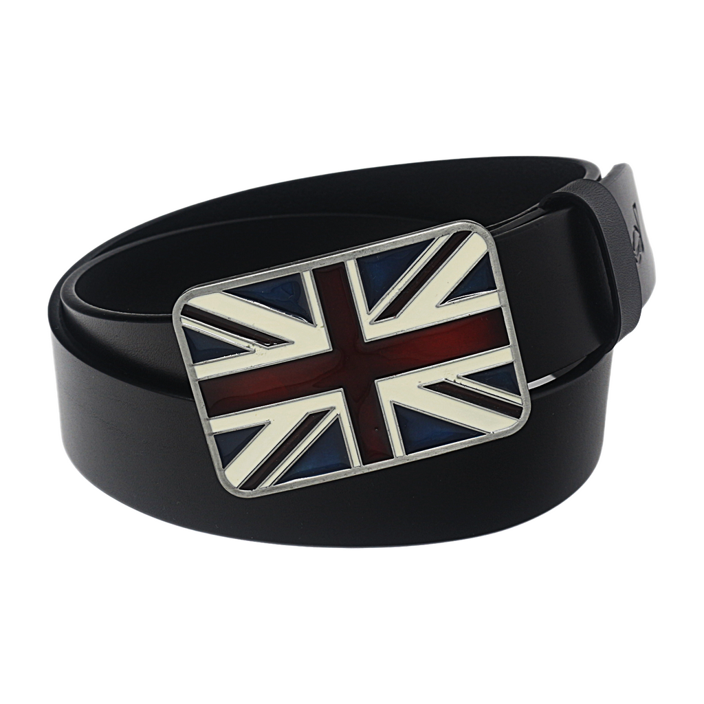 Mens Western Cowboy Leather Belt Casual Jeans Retro Union Jack Metal Buckle Q71