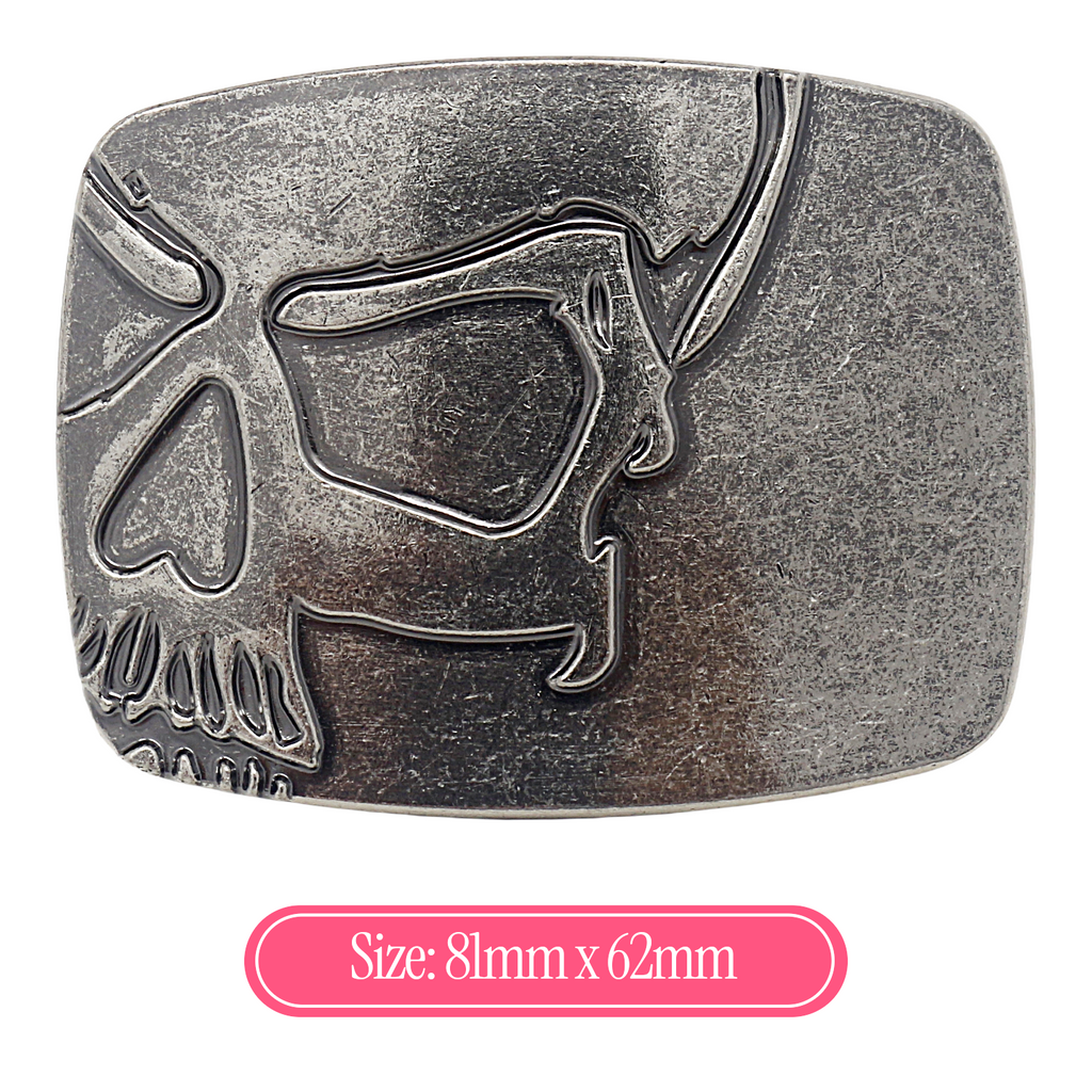 QHA Mens Antique Silver Skull Profile Belt Buckle Fits 38mm Snap On Belts C08