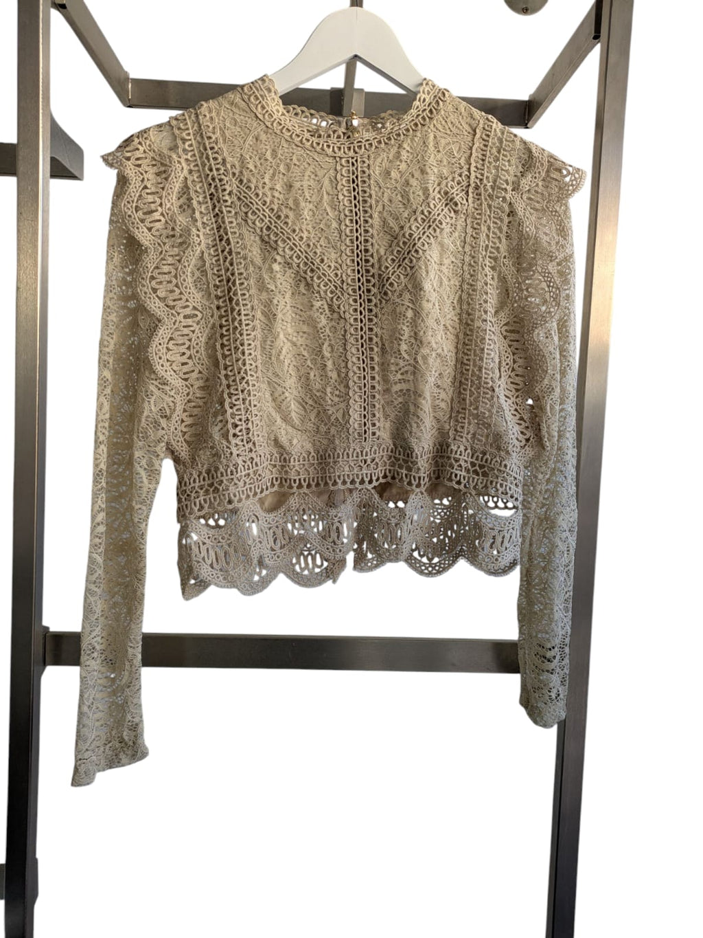 Luxtyle Long Sleeve Cropped Lace Top | Back Zip | One Size Fits 8–14