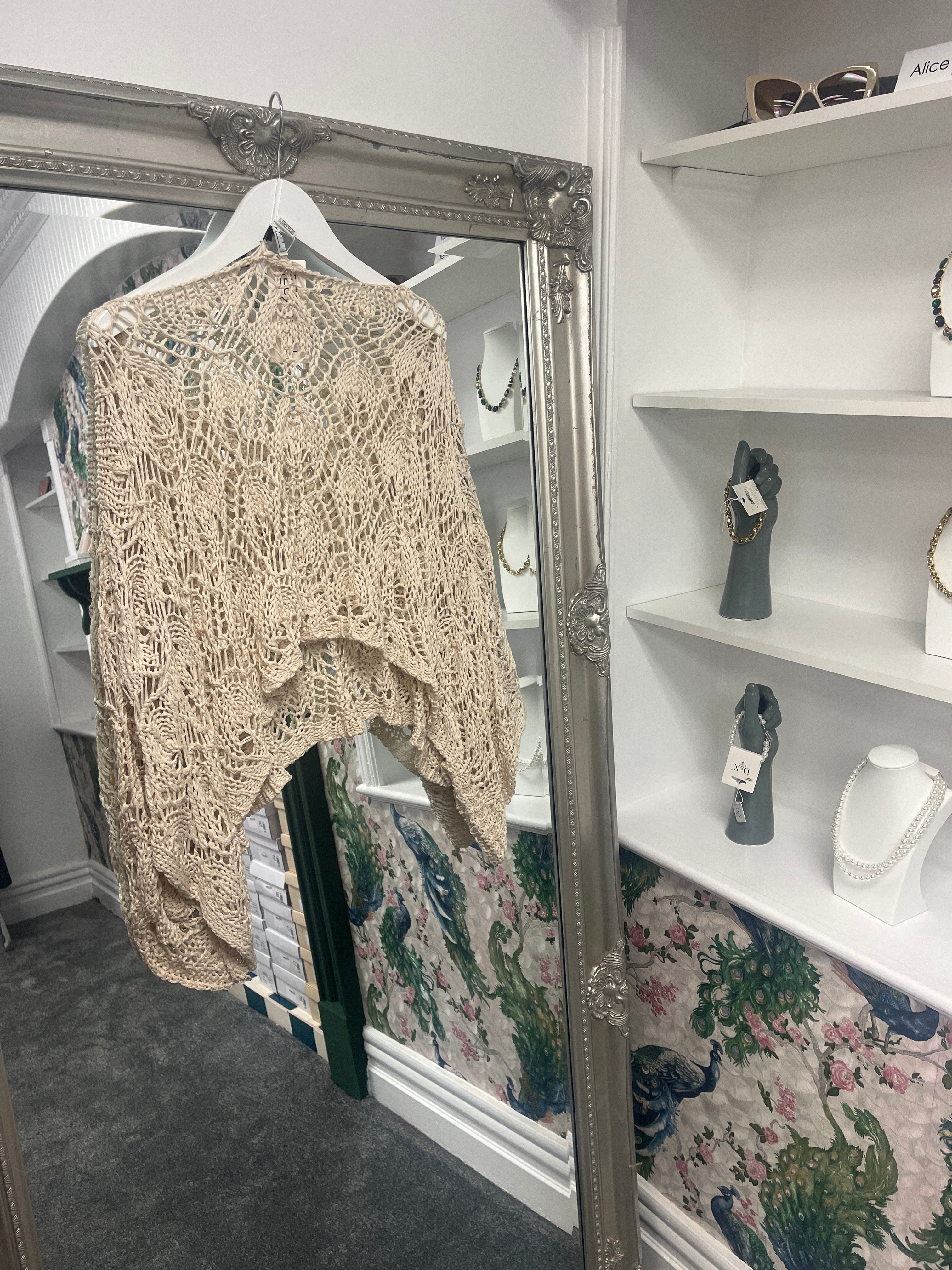 Cropped Crochet Top Beige One Size Fits 8-18