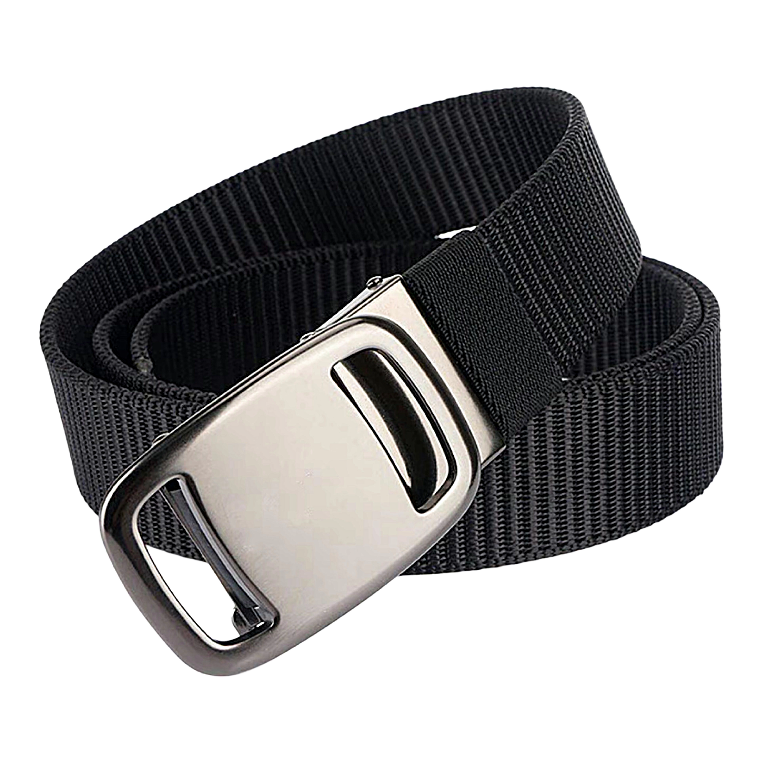 QHA Unisex Canvas Ratchet Belt, Gunmetal Abstract Geometric Buckle CB03