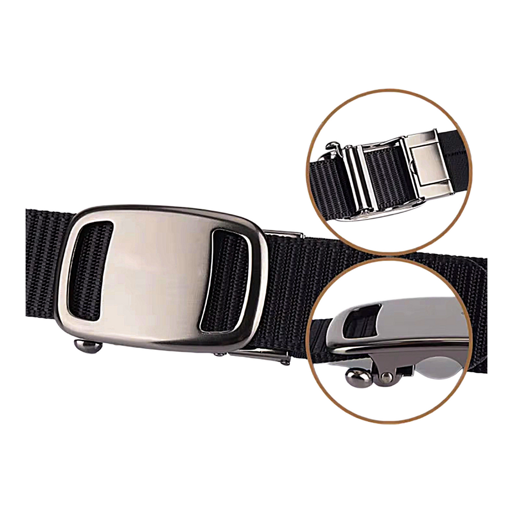 QHA Unisex Canvas Ratchet Belt, Gunmetal Abstract Geometric Buckle CB03