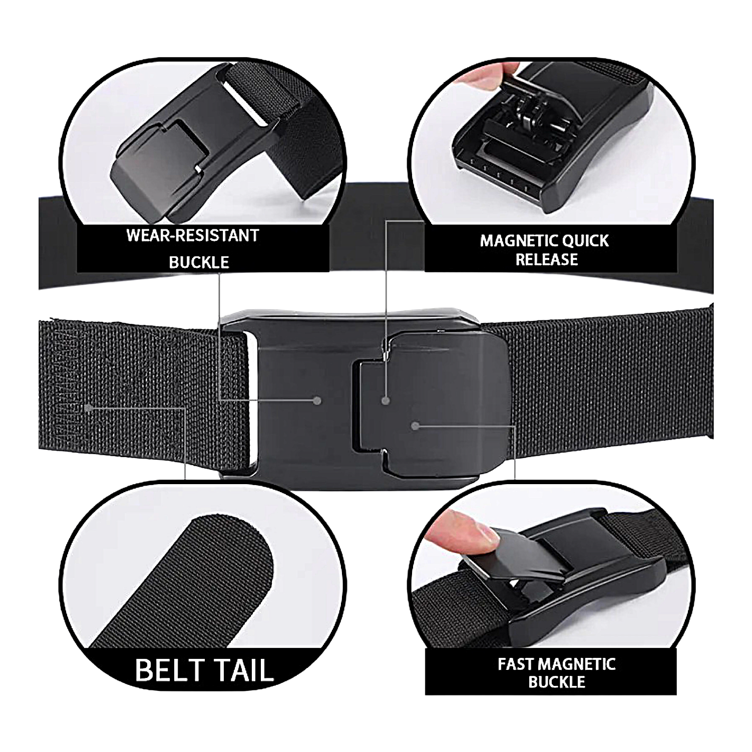 QHA Unisex Canvas Ratchet Belt, Ultra-Minimalist Plastic Buckle CB04