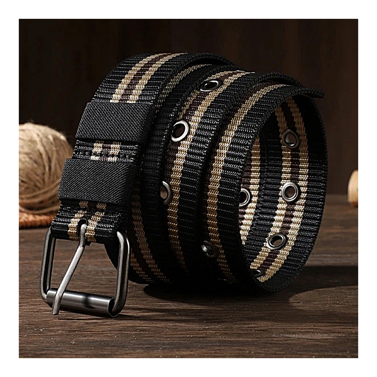 QHA Mens 35mm Woven Canvas Belt, Pin Buckle Casual Jeans CB06