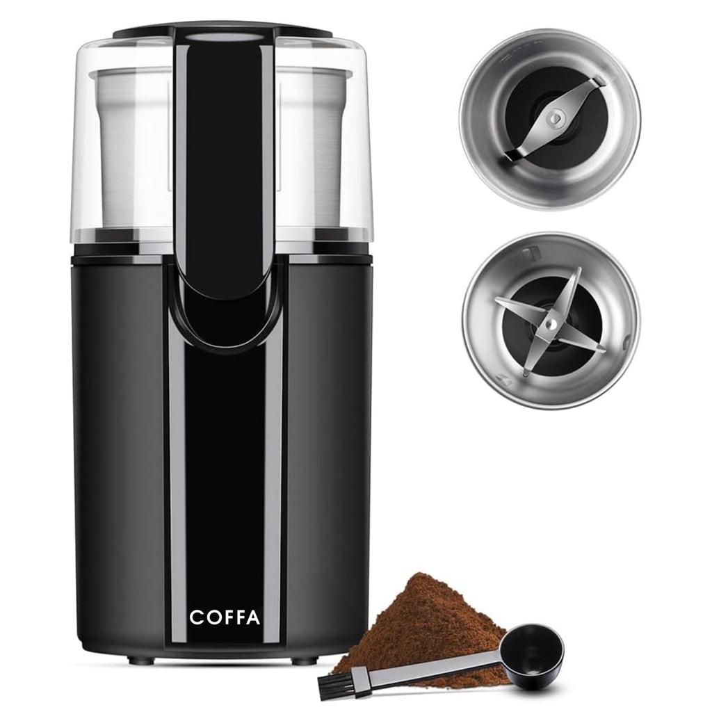 Electric Coffee and Spice Grinder 2 Bowls for Wet and Dry Grinding 70g COFFA