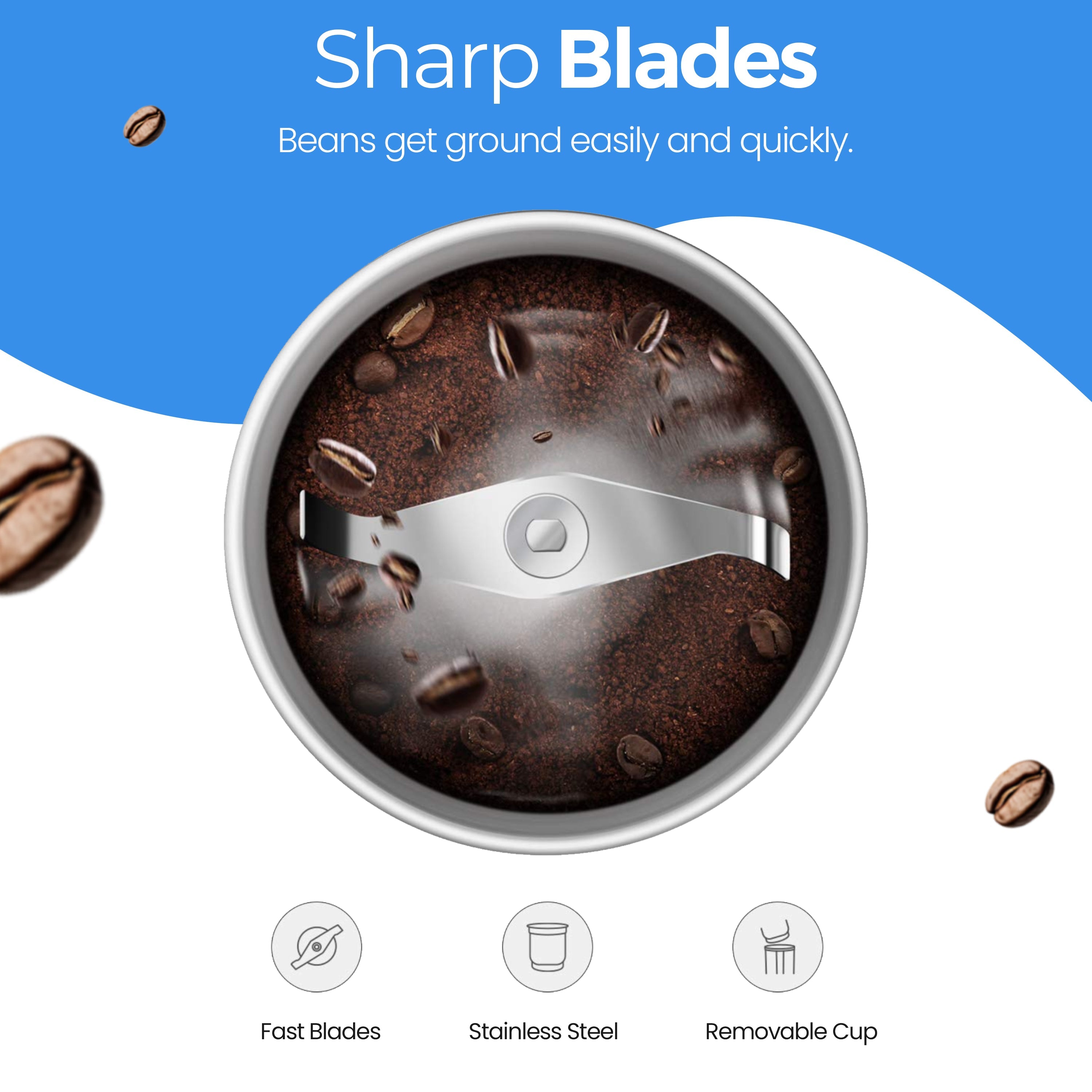 Electric Coffee and Spice Grinder 2 Bowls for Wet and Dry Grinding 70g COFFA