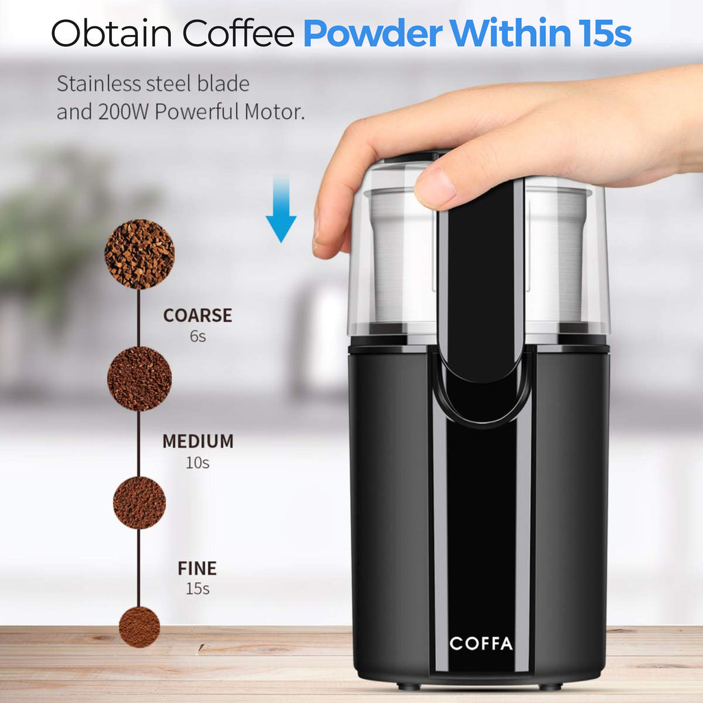 Electric Coffee and Spice Grinder 2 Bowls for Wet and Dry Grinding 70g COFFA