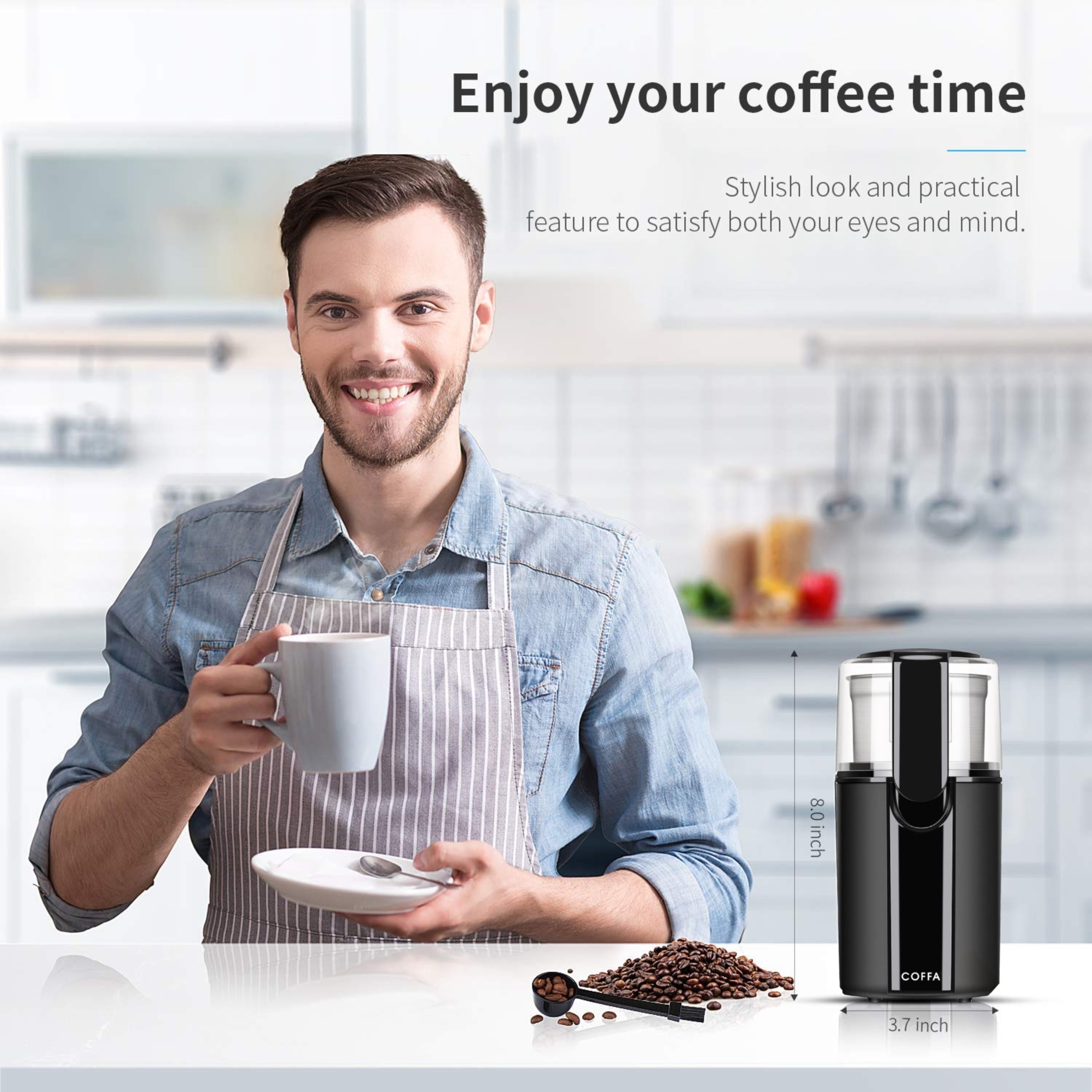 Electric Coffee and Spice Grinder 2 Bowls for Wet and Dry Grinding 70g COFFA