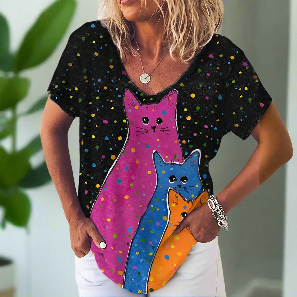 1.Chic & Playful 3D Cat Print T-Shirts