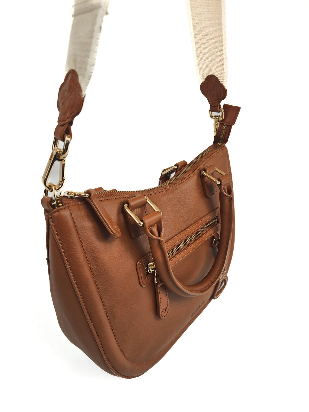 Chloe Leather Twin-Handle Handbag with Crossbody Strap - Handmade by Saddler