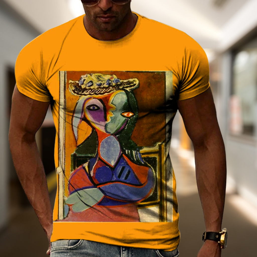 Cubic Art Print T-Shirts – 3D Painting Style Casual Tee