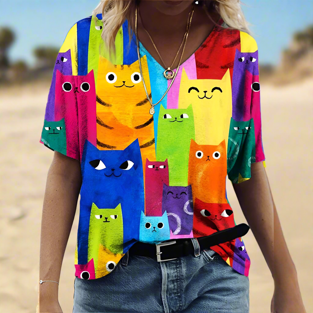 1.Chic & Playful 3D Cat Print T-Shirts