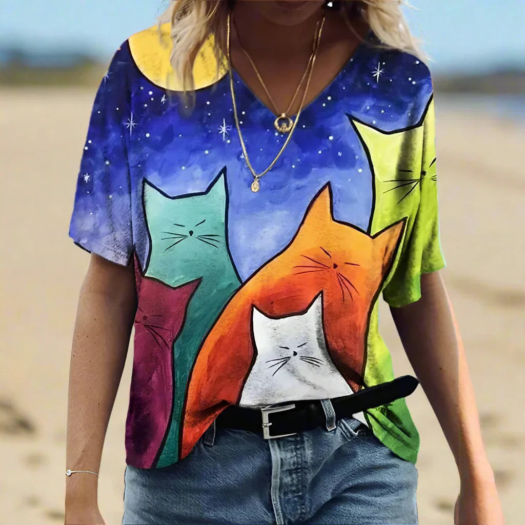 1.Chic & Playful 3D Cat Print T-Shirts