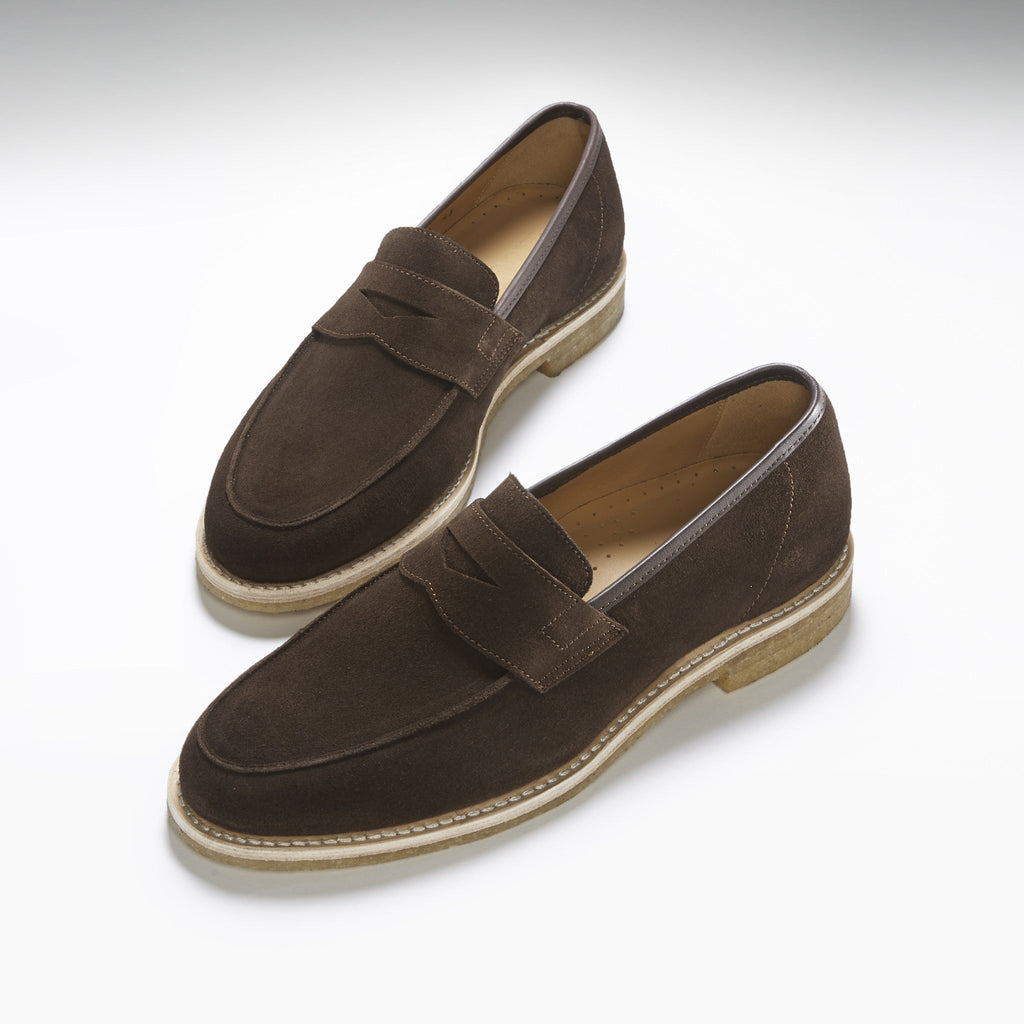 Brown Suede Loafers, Crepe Rubber Welted Sole