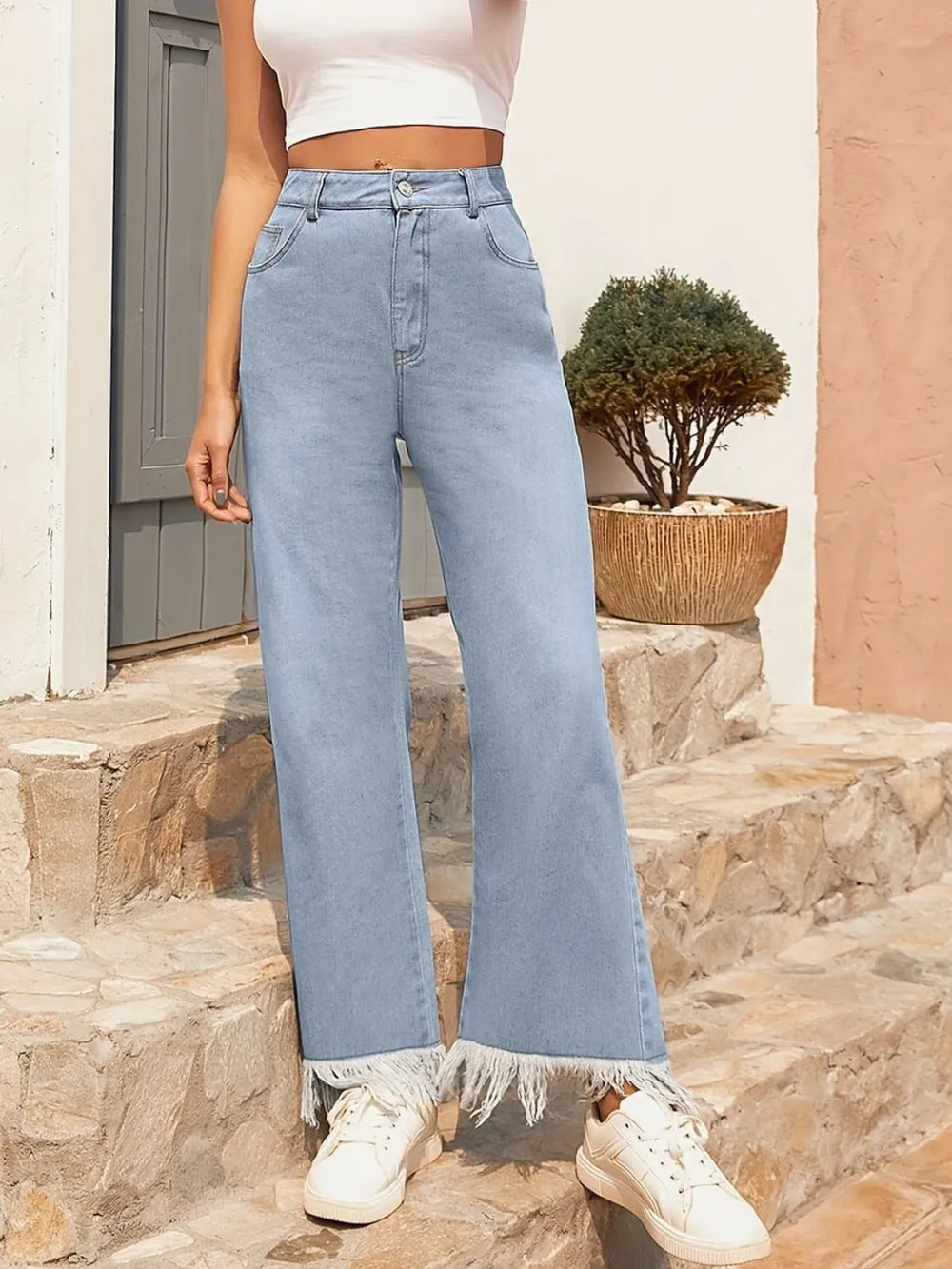 Versatile straight leg casual slightly flared denim pants long pants