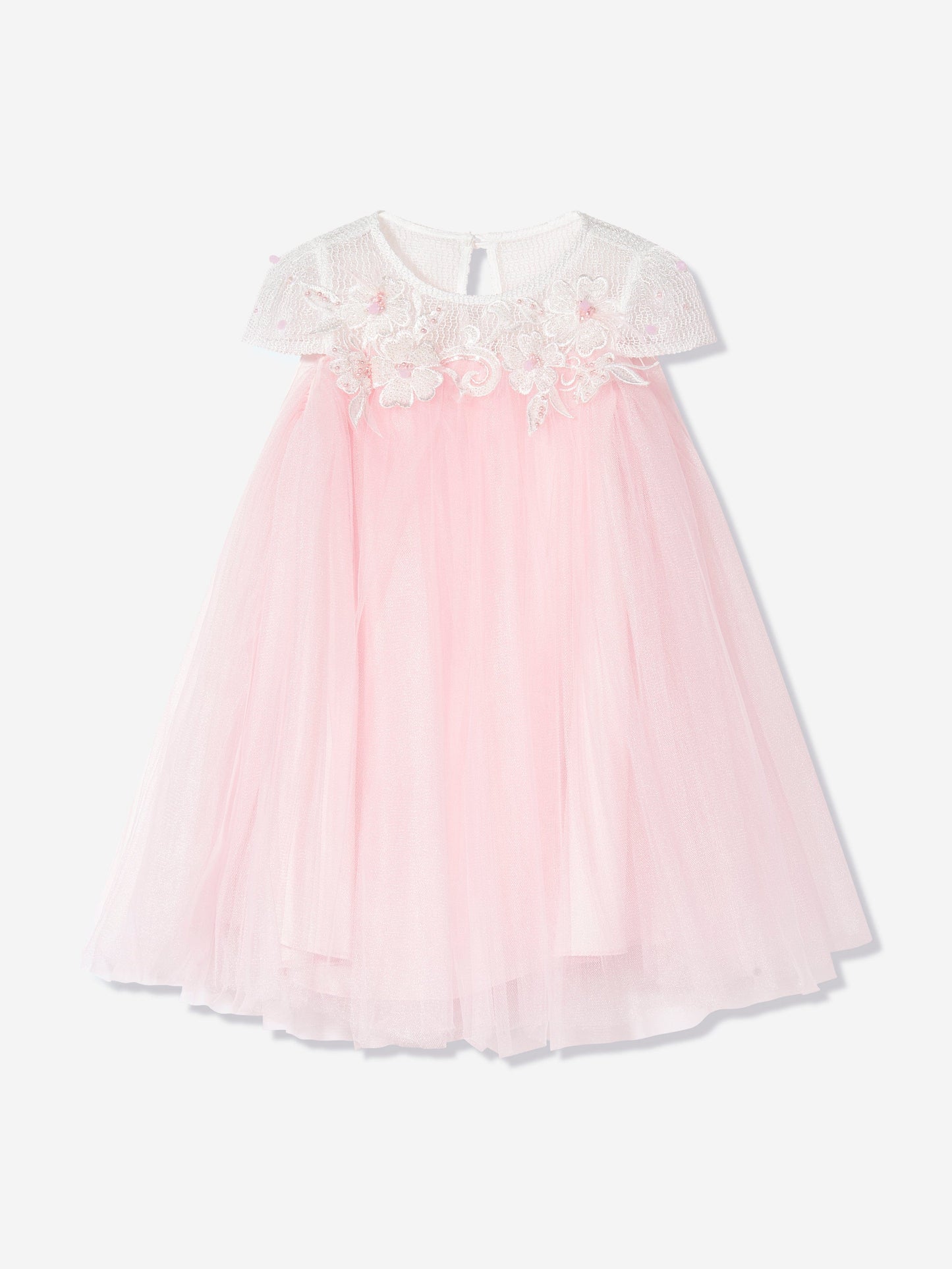 DRESS & Fleur Girls Pink Lace Yoke Tulle Occasion Dress Ages 3–7 Yrs