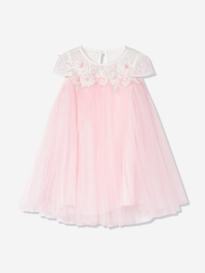 DRESS & Fleur Girls Pink Lace Yoke Tulle Occasion Dress Ages 3–7 Yrs