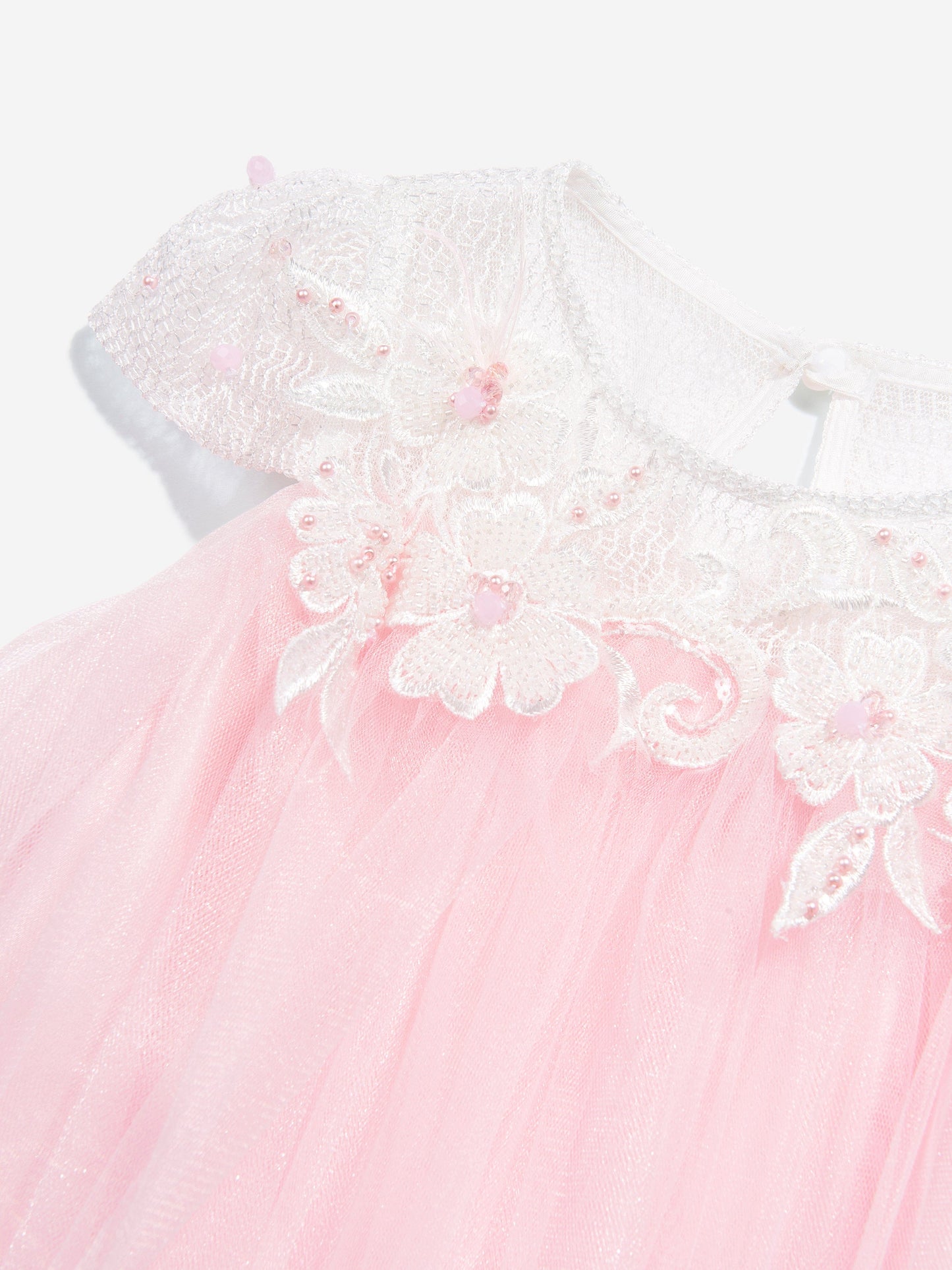 DRESS & Fleur Girls Pink Lace Yoke Tulle Occasion Dress Ages 3–7 Yrs