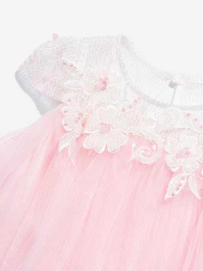 DRESS & Fleur Girls Pink Lace Yoke Tulle Occasion Dress Ages 3–7 Yrs
