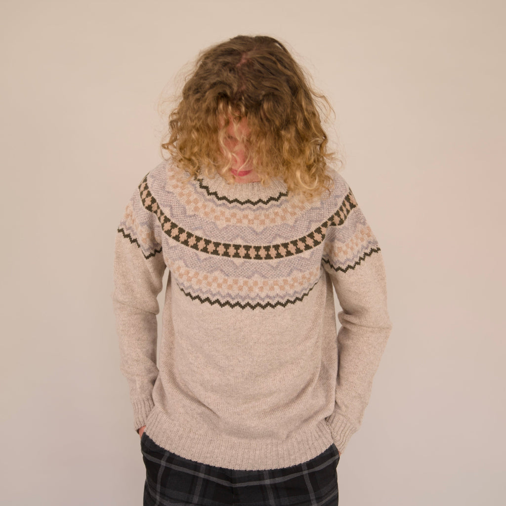 Soho Jumper – 100% Geelong Lambswool Fair Isle | Seamless Yoke Knit | Made in the UK - Biscuit