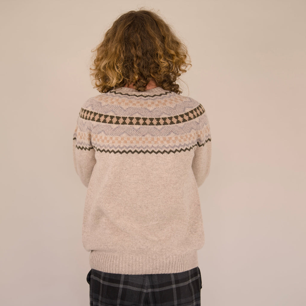 Soho Jumper – 100% Geelong Lambswool Fair Isle | Seamless Yoke Knit | Made in the UK - Biscuit