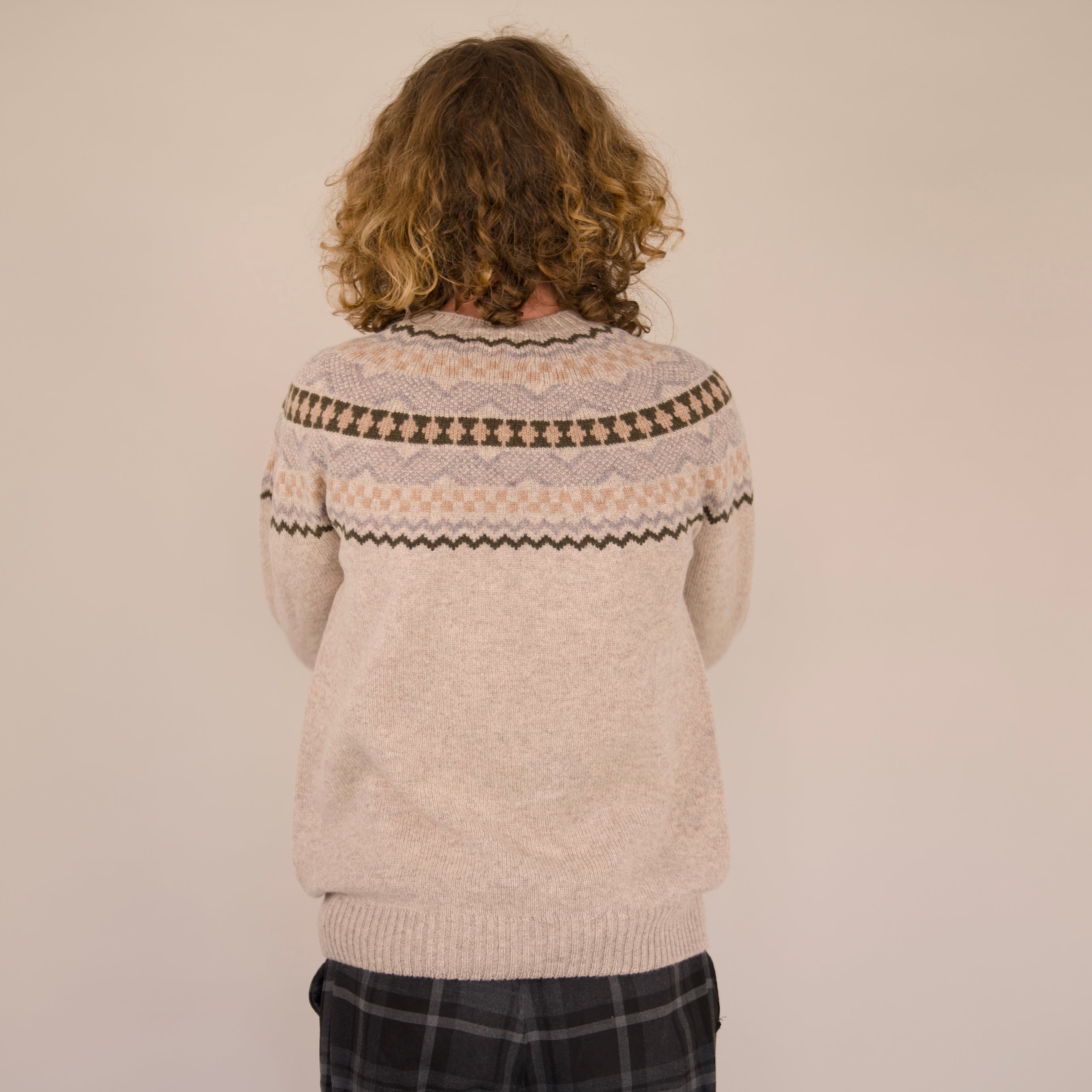 Soho Jumper – 100% Geelong Lambswool Fair Isle | Seamless Yoke Knit | Made in the UK - Biscuit