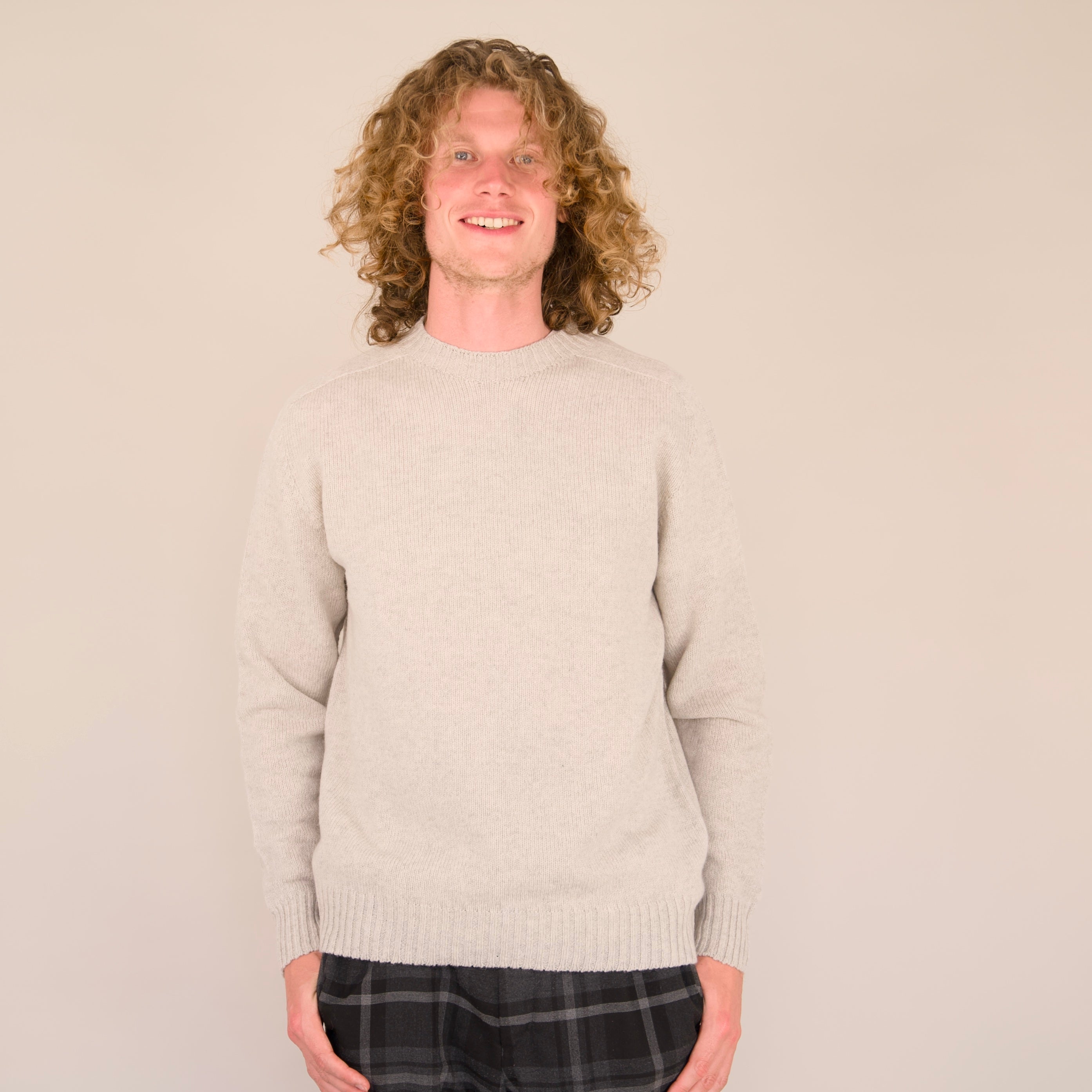 Seamless Crew Jumper – Fossil | 100% Geelong Lambswool | Made in the UK