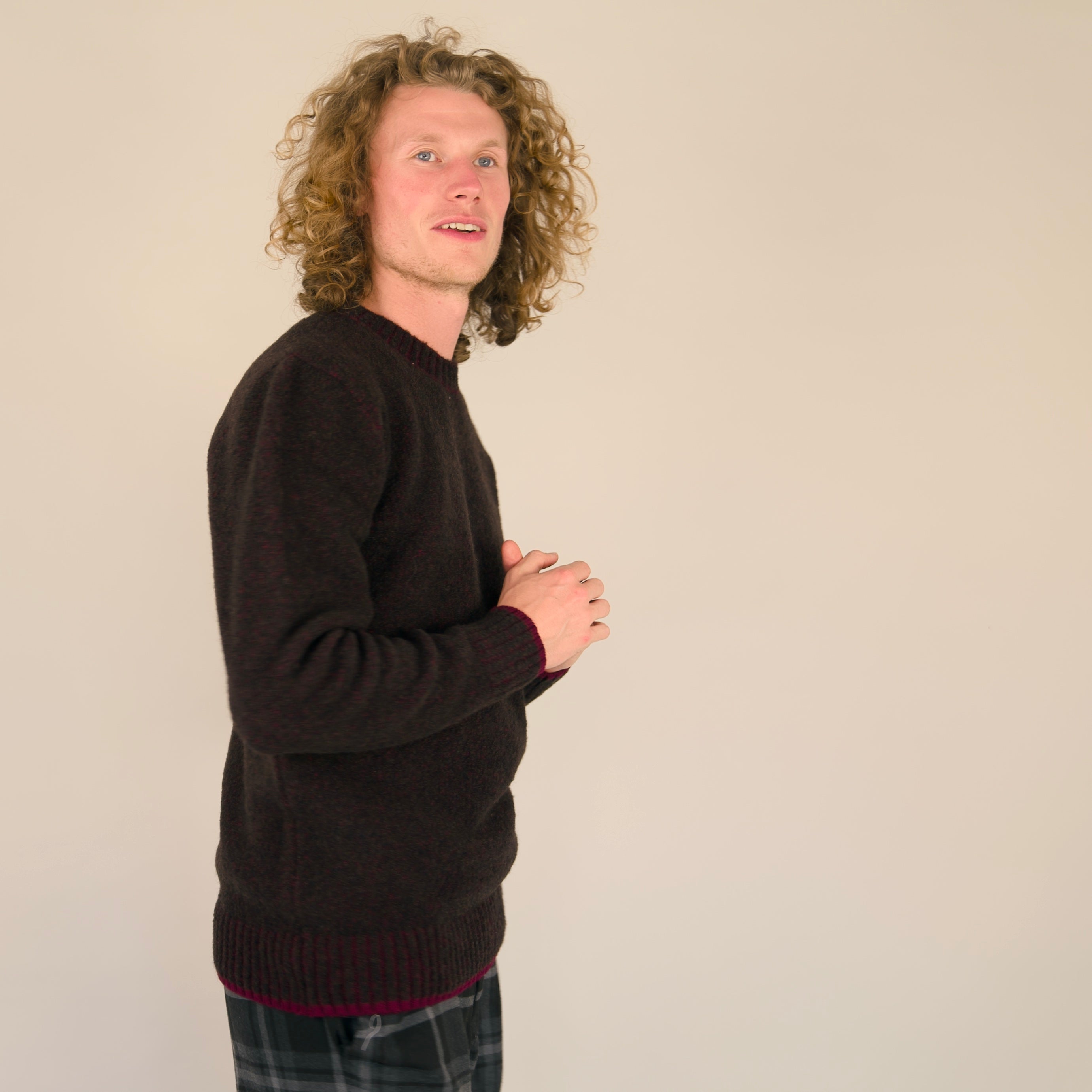 Soufflé Piccadilly Brown Velvet Jumper Lambswool Fluffy Knit Hand-Linked UK Made