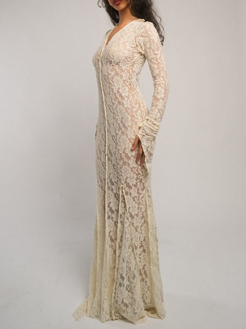 Cream Lace Strechy Maxi Dress (Wedding) - QHA UK