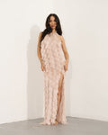Pink Fringe Mesh Backless Maxi Dress - QHA UK