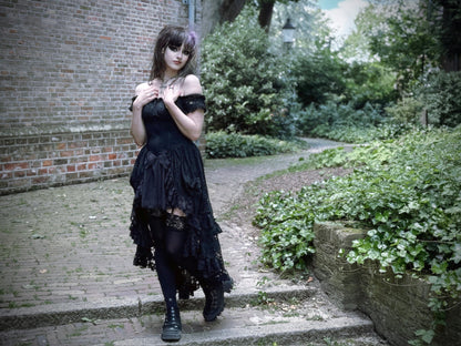 Dark In Love Lilinoe Goth Dress - Off Shoulder Lace-Up Back