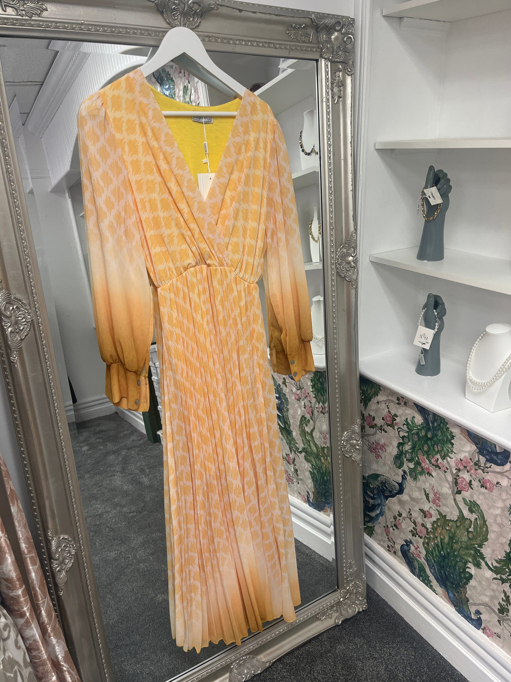 Yellow Pleated Longsleeve Dress | One Size 8-14