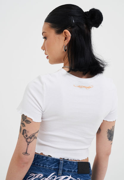 Womens Bee Lettuce Hem Baby T-Shirt Top - White