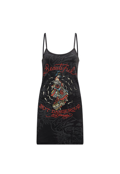 Womens Beautiful-But-Dangerous Strappy Mini Dress - Charcoal