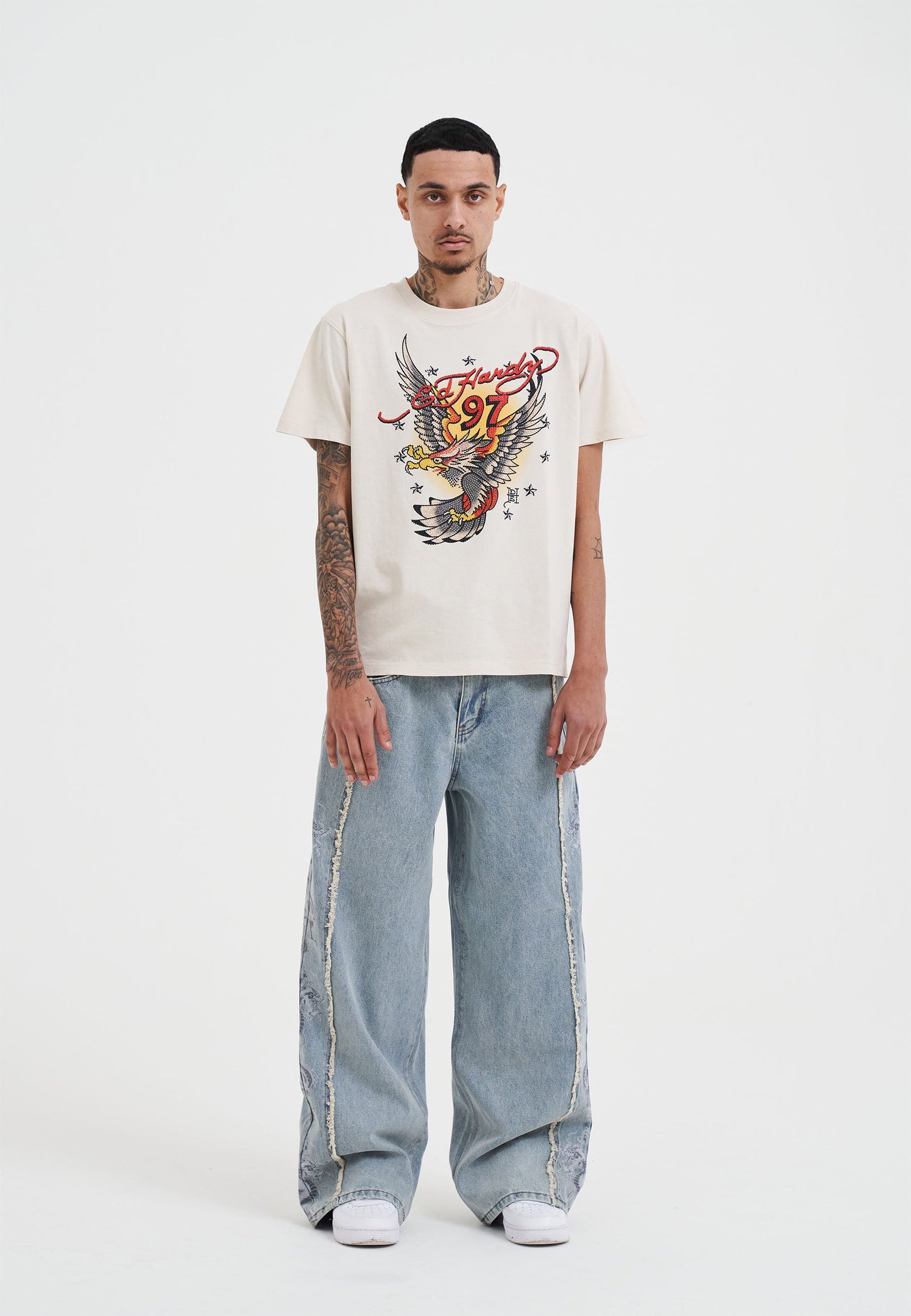 Mens 97 Eagle Diamante T-Shirt - Beige