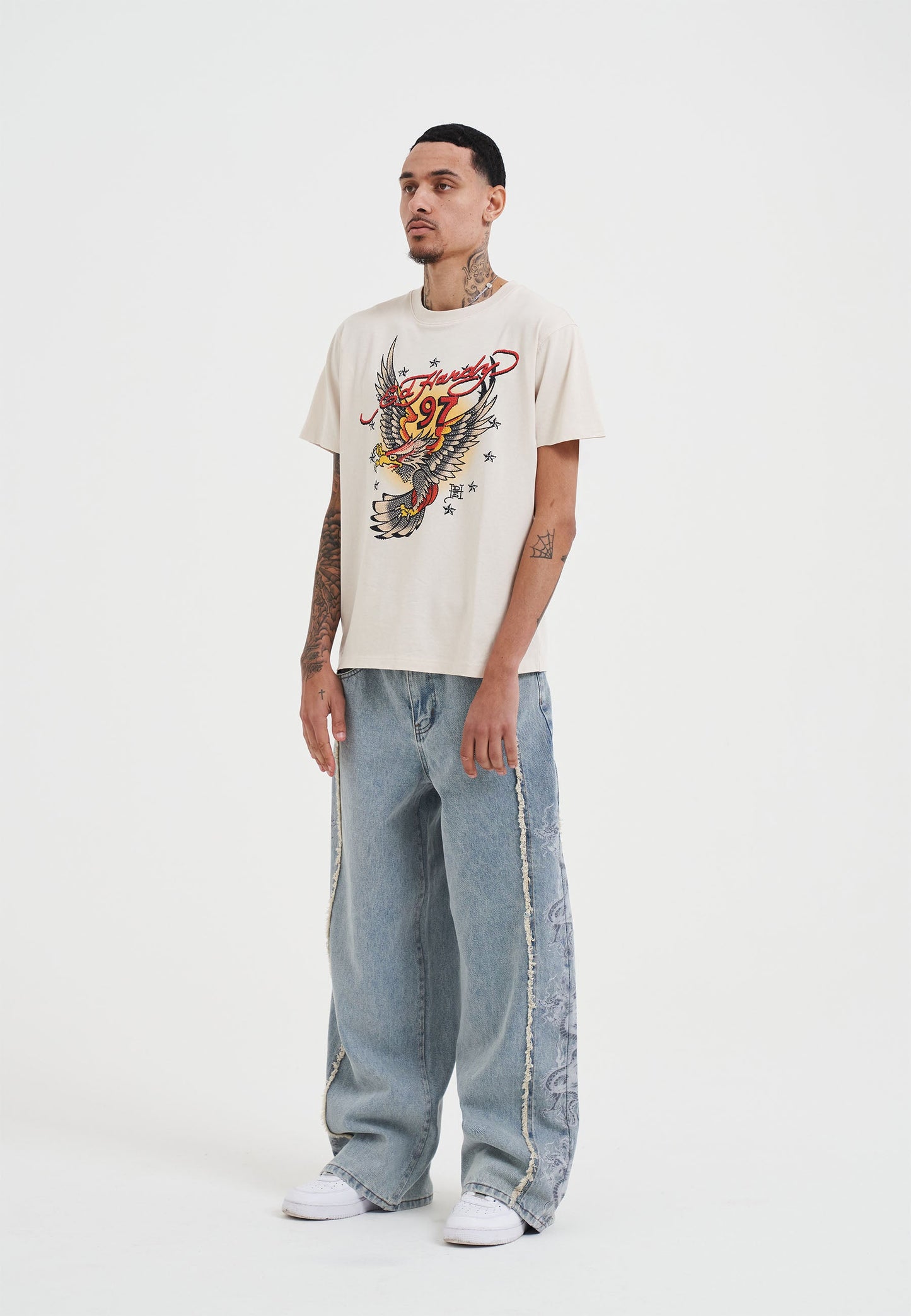 Mens 97 Eagle Diamante T-Shirt - Beige