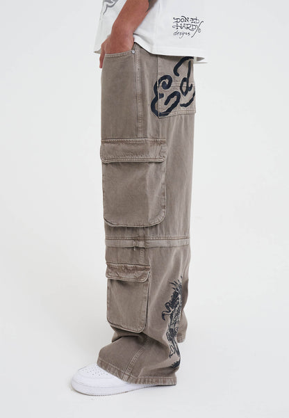 Mens Drag Denim Cargo With Removable Legs Denim Trousers Jeans - Beige