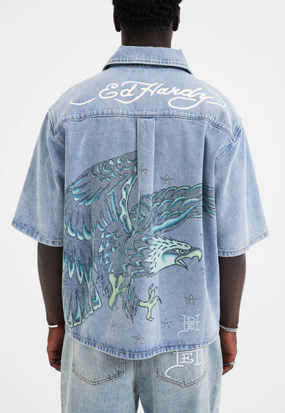 Mens Eagle And Stars Relaxed Denim Shirt - Bleach