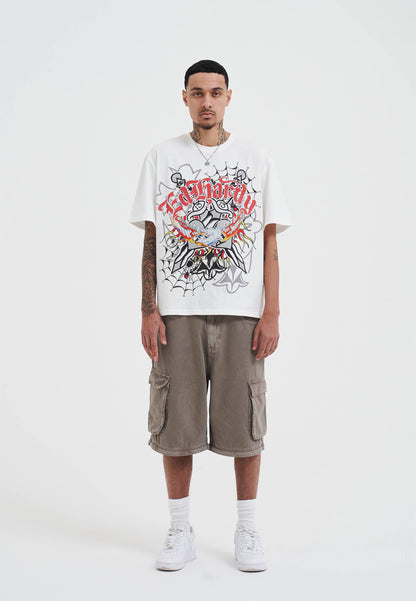 Mens Gothic Lightning Eagle Diamante T-Shirt - White