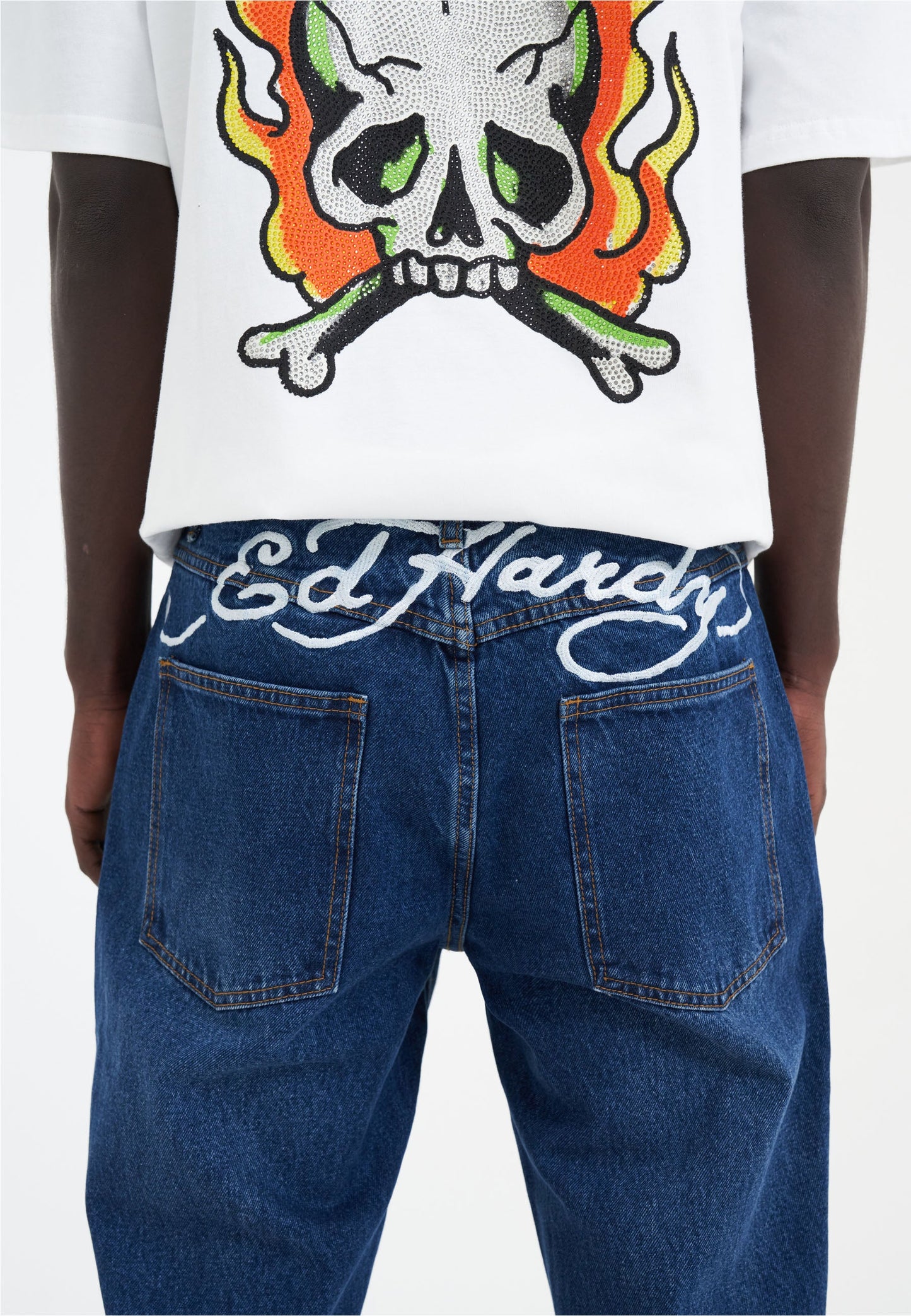 Mens Nyc-Skull Diamante Denim Trousers Jeans - Indigo