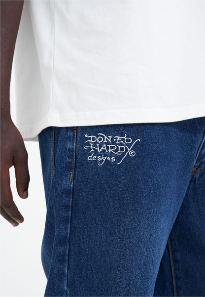 Mens Nyc-Skull Diamante Denim Trousers Jeans - Indigo
